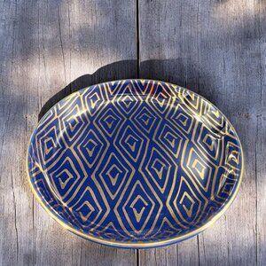 THRESHOLD Ceramic Round Trinket Dish Plate Cobalt Blue Gold Pattern Target Brand